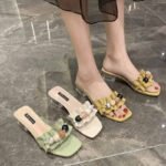 2025 Spring and Summer Outerwear Pleated Beaded Mid-Heel Sandals - Image 5