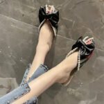 Fish mouth pearl half slippers for women summer - Image 3