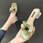 2025 Spring and Summer Outerwear Pleated Beaded Mid-Heel Sandals - Image 4