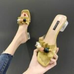2025 Spring and Summer Outerwear Pleated Beaded Mid-Heel Sandals - Image 2